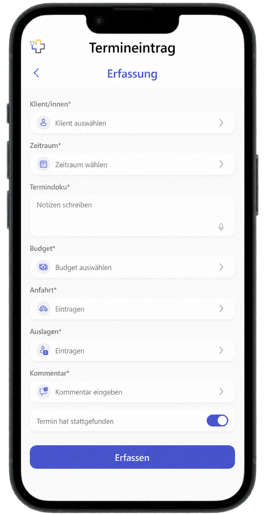 Einfach dokumentieren. Deutsch beschriftete Appansicht