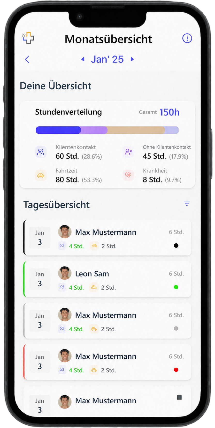 Den Monat überblicken. Deutsch beschriftete Appansicht